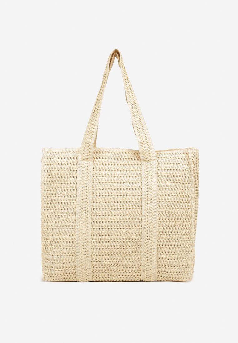 Beżowa Torebka Shopper Plażowa z Plecionki Galavisena
