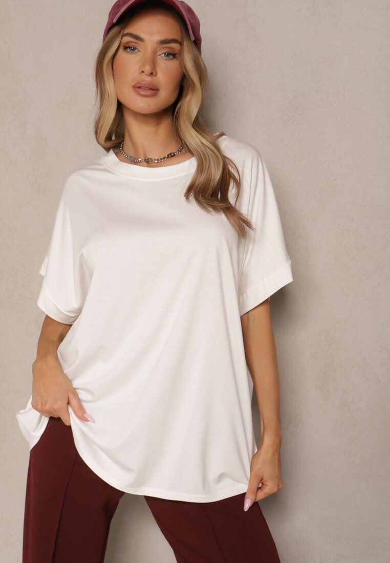 Biały T-shirt z Wiskozą o Fasonie Nietoperza Tanalitha