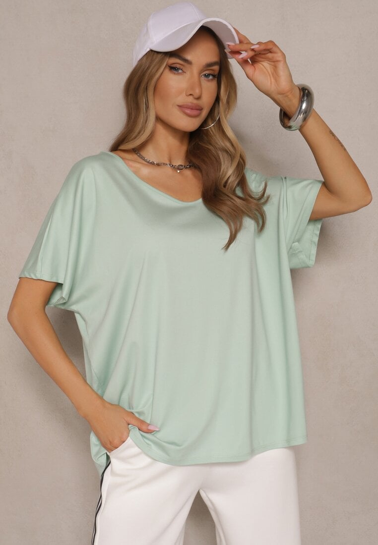 Jasnozielony T-shirt z Wiskozą w Stylu Nietoperza Liofala