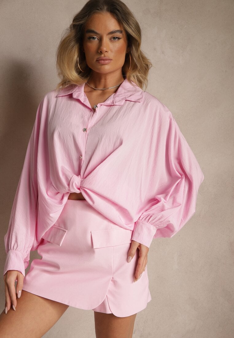 Jasnoróżowa Koszula z Wiskozą w Stylu Nietoperza Sonarielia