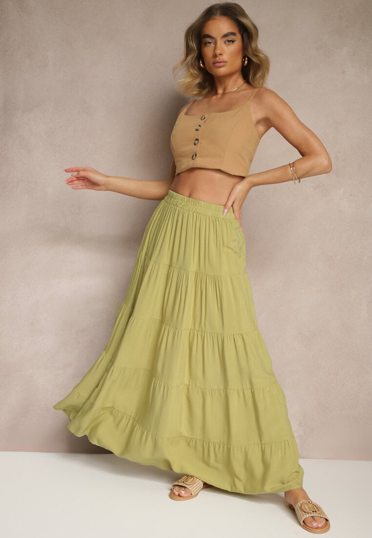 Zielona Spódnica z Bawełny Ozdobiona Falbanami Nevolae