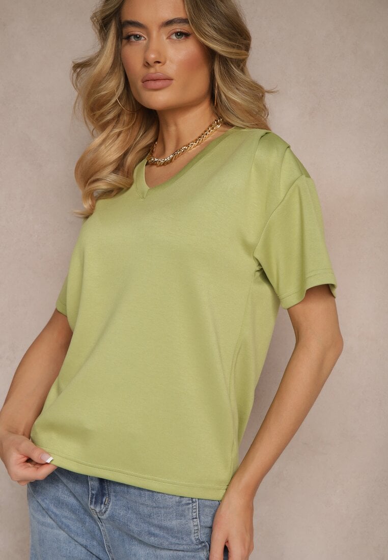 Zielony T-shirt z Dekoltem w Serek Fonellea