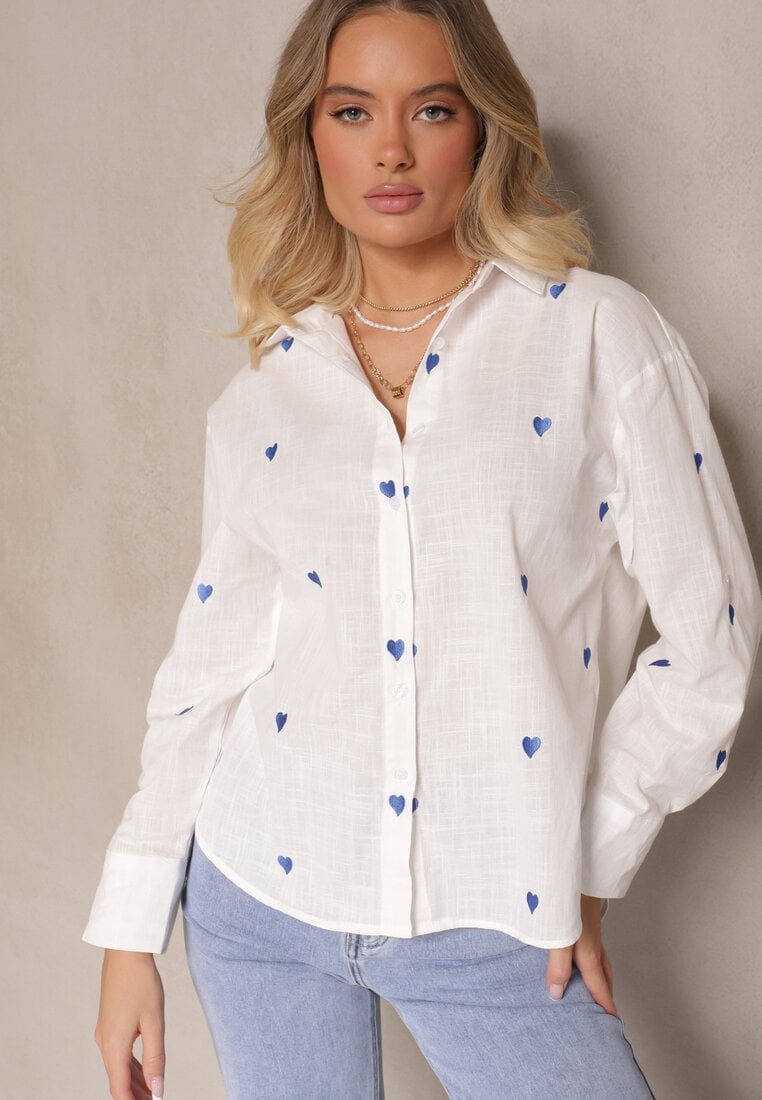 Biała Bawełniana Koszula w Serca Elearose