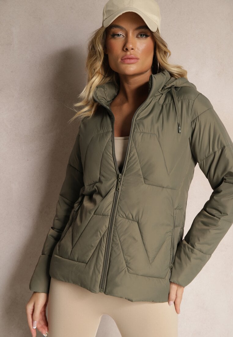 Ciemnozielona Pikowana Kurtka Przejściowa z Kapturem Silidi