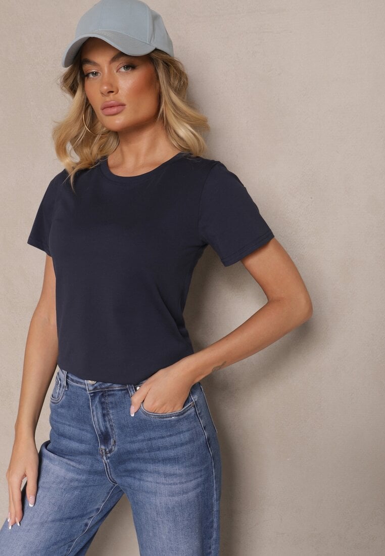 Granatowy Casualowy Bawełniany T-shirt Rivali