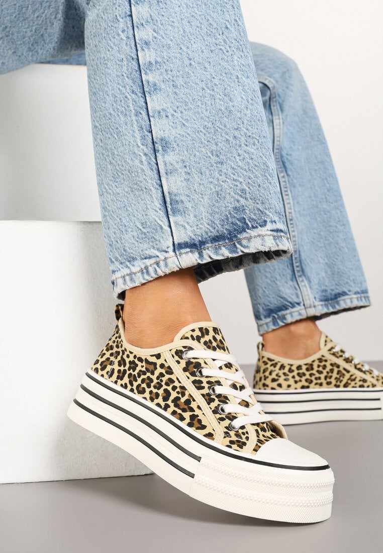 Panterkowe Trampki na Platformie Przed Kostkę Evelzivis