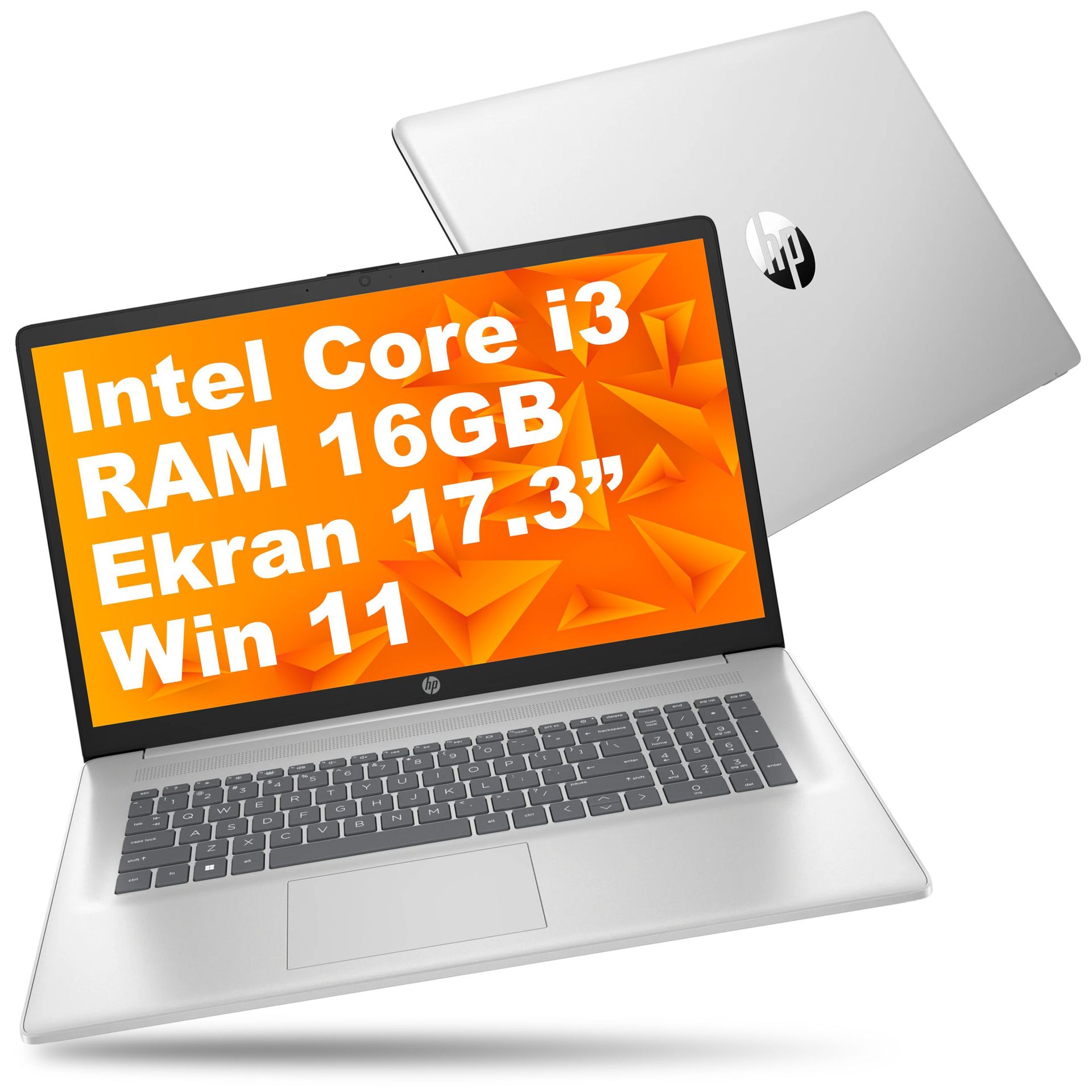 HP 17-cn0003dx / 7E497UA / Intel Core i3 / 16GB / 256GB / Intel UHD / HD+ / Win 11 / Srebrny