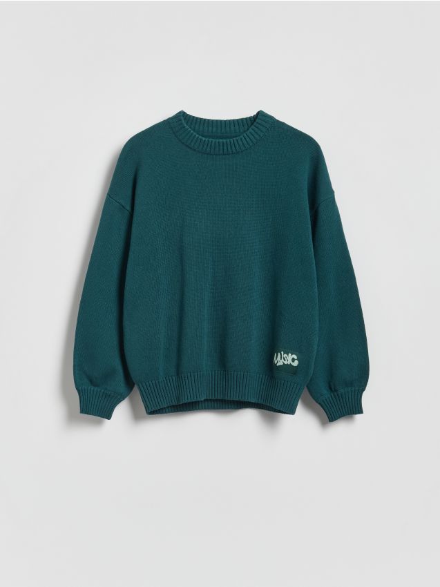 Reserved - Bawełniany sweter oversize - morski