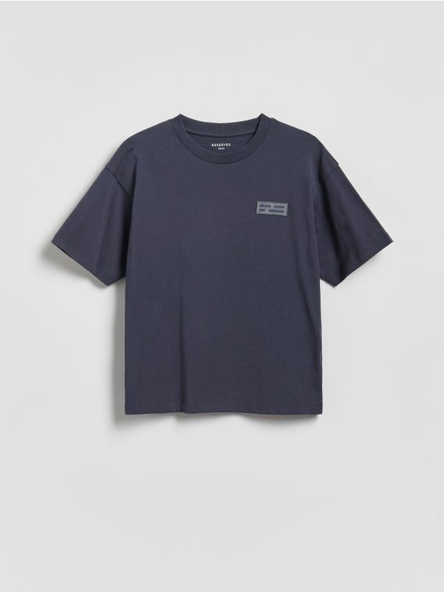 Reserved - Bawełniany t-shirt - granatowy
