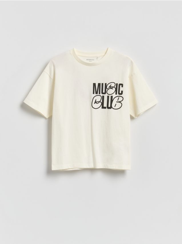 Reserved - Bawełniany t-shirt z nadrukiem - biały