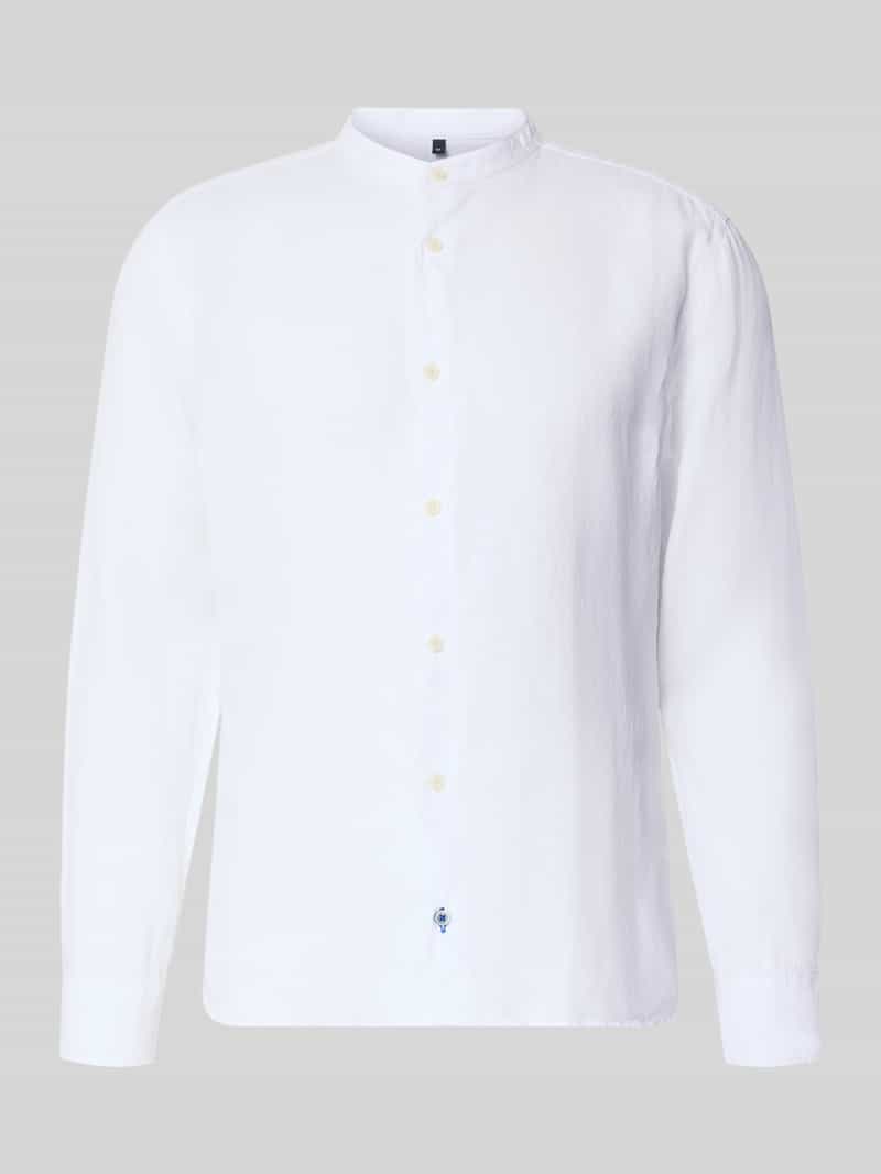 Koszula lniana o kroju slim fit z czystego lnu ze stójką