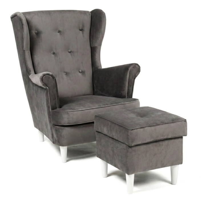 Fotel USZAK 3 z podnóżkiem Velluto 15 Białe nóżki SZYBKA WYSYŁKA