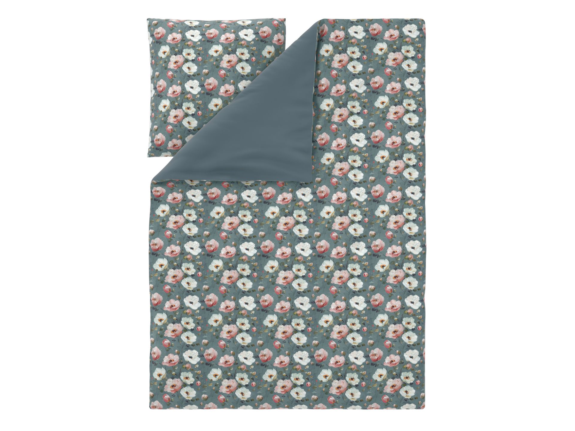 LIVARNO® Pościel satynowa z bawełny, 140 x 200 cm (Kwiaty/zielony)