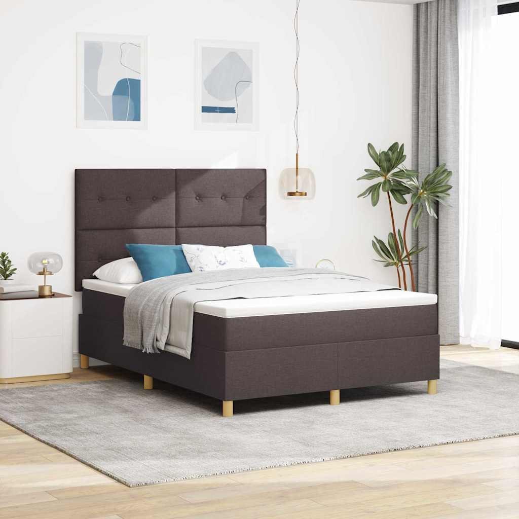 VidaXL Łóżko z sprężyną LED Ciemny brąz 140 x 190 cm tkanina