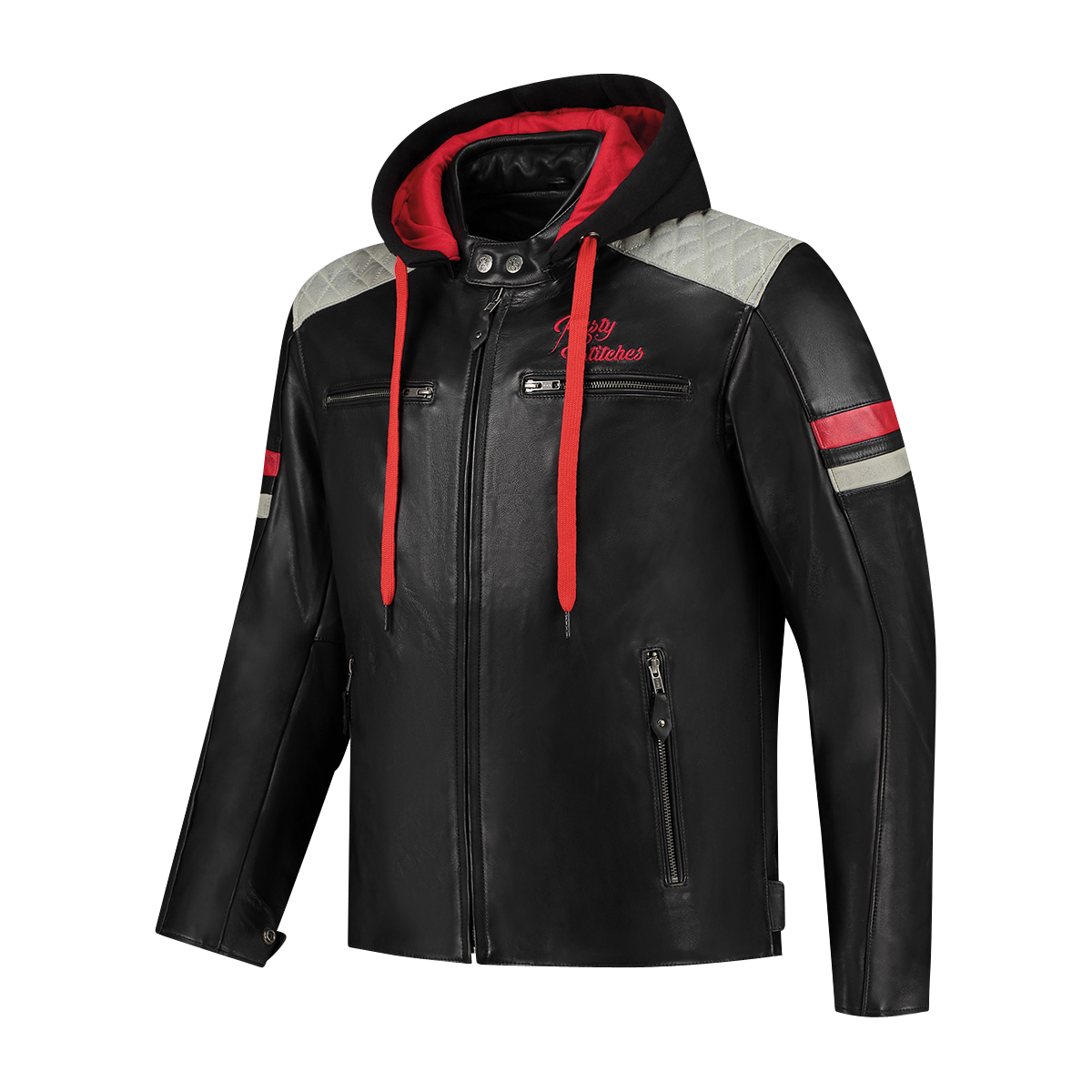 Kurtka Motocyklowa Rusty Stitches Jari Hooded V2 Czarny/Jasnoszary/Czerwony4XL