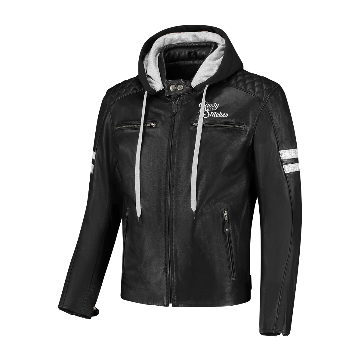 Kurtka Motocyklowa Rusty Stitches Jari Hooded V2 Czarny/Złamany Biały7XL