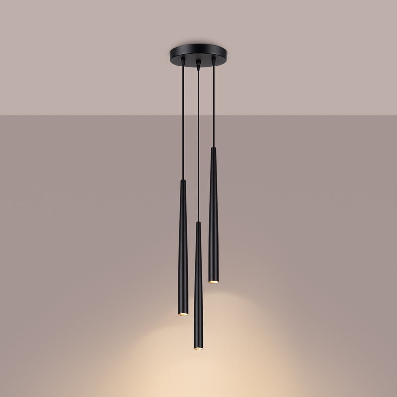 Lampa wisząca EUPHORA 3P czarna LED 3000K - 19.5x19.5x118cm Sollux