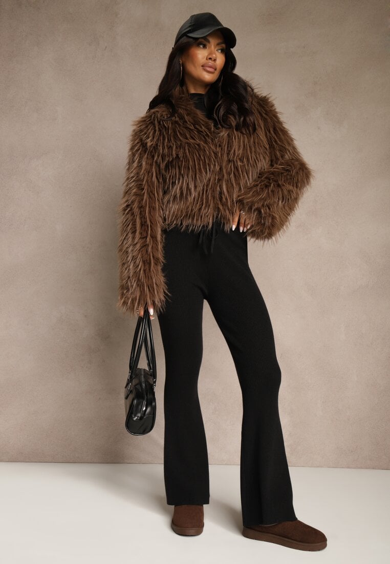 Czarne Dzianinowe Spodnie z Wiskozą o Kroju Flare Zetene