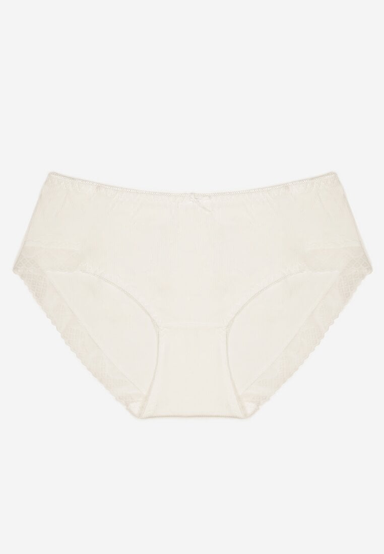 Białe Bawełniane Majtki o Kroju Fig z Kokardką i Koronką Tamiseth