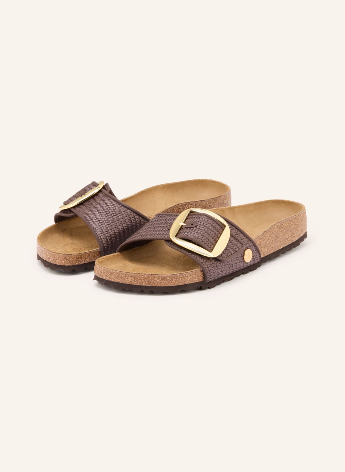 Birkenstock Klapki Madrid Big Buckle Raffia braun