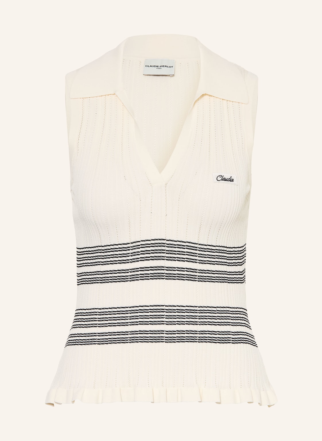 Claudie Pierlot Dzianinowy Top Z Falbanami beige