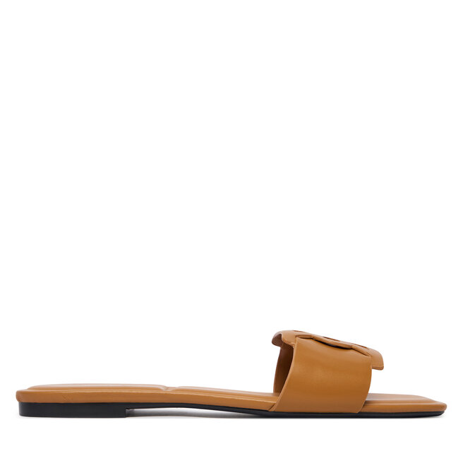 Klapki Calvin Klein Square Flat Sandal Emblem HW0HW03128 Brązowy