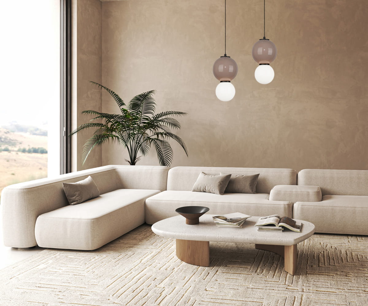 PIEVE lampa wisząca ceramiczna kula beżowa 15cm LED 5W 3000K klosz biały PND-95221-1S-BR