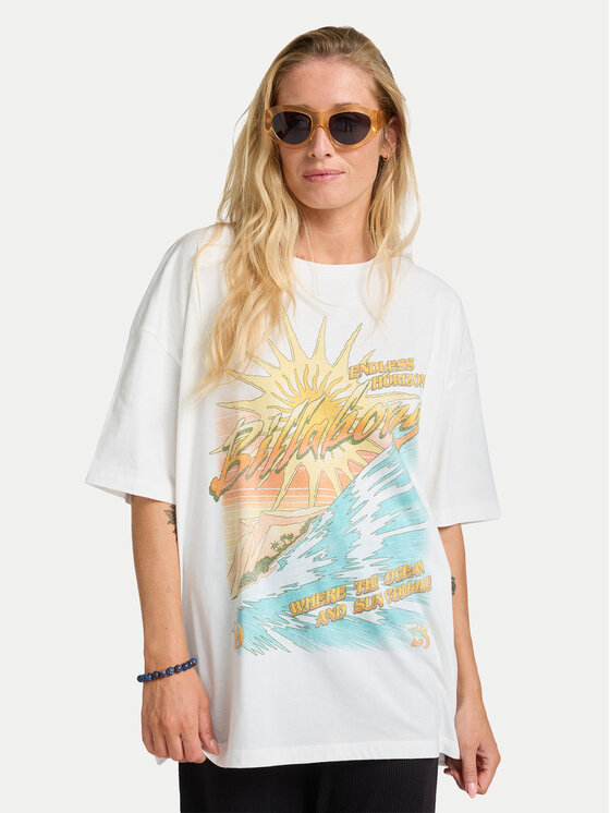 Billabong T-Shirt Where The Sun Collide EBJZT00499 Biały Loose Fit