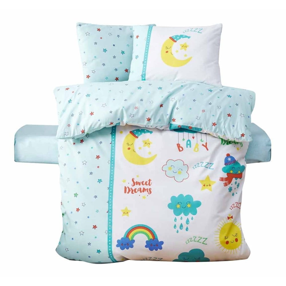 Biało-miętowa pościel dziecięca do łóżeczka z bawełny renforcé z prześcieradłem/4-częściowa 100x150 cm – Mijolnir