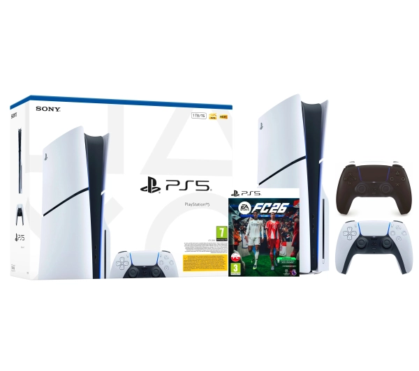 Sony PlayStation 5 Slim E Chassis PS5 1TB z napędem + Dodatkowy Pad Czarny + EA SPORTS FC 26
