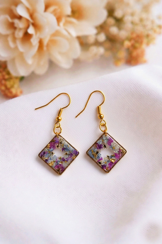 Piękne wiszące kolczyki Zaczarowany ogród biżuteria z kwiatami