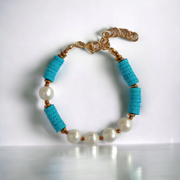 Bransoletka : kolekcja summer ocean : PERŁY & LAWA turkusowa