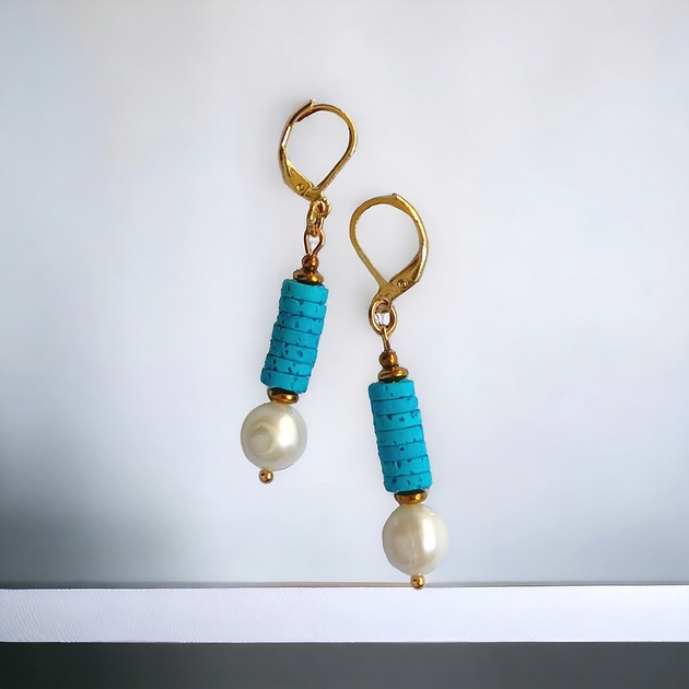 Kolczyki: kolekcja summer ocean: PERŁY & LAWA turkusowa