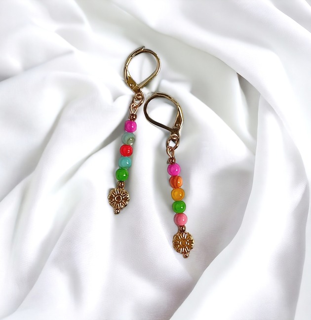 Kolczyki : summer collection:: kolorowa muszla, kwiatuszki
