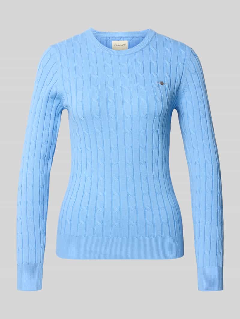 Sweter z dzianiny ze ściegiem warkoczowym i wyhaftowanym logo