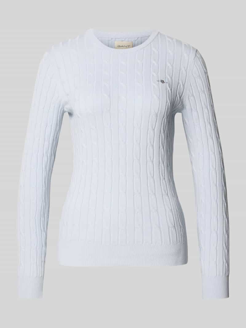 Sweter z dzianiny ze ściegiem warkoczowym i wyhaftowanym logo