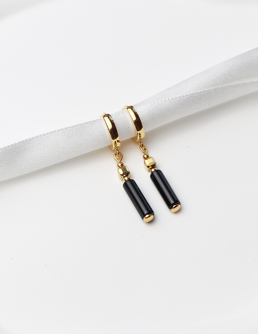 Kolczyki pozłacane - Czarny Turmalin z Hematytem