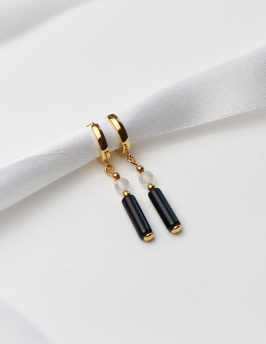 Kolczyki pozłacane - Czarny Turmalin, Kryształ Górski