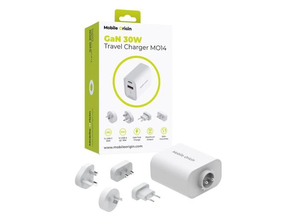 Mobile Origin GaN 30W Travel Charger MO14 EU USA UK AUS FRL-TRVL30W-MO14