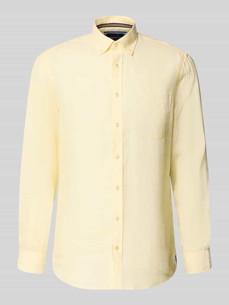 Koszula lniana o kroju Slim Fit z kieszenią na piersi