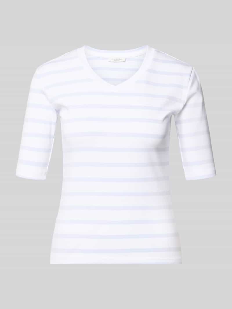 T-shirt ze wzorem w paski i dekoltem w serek