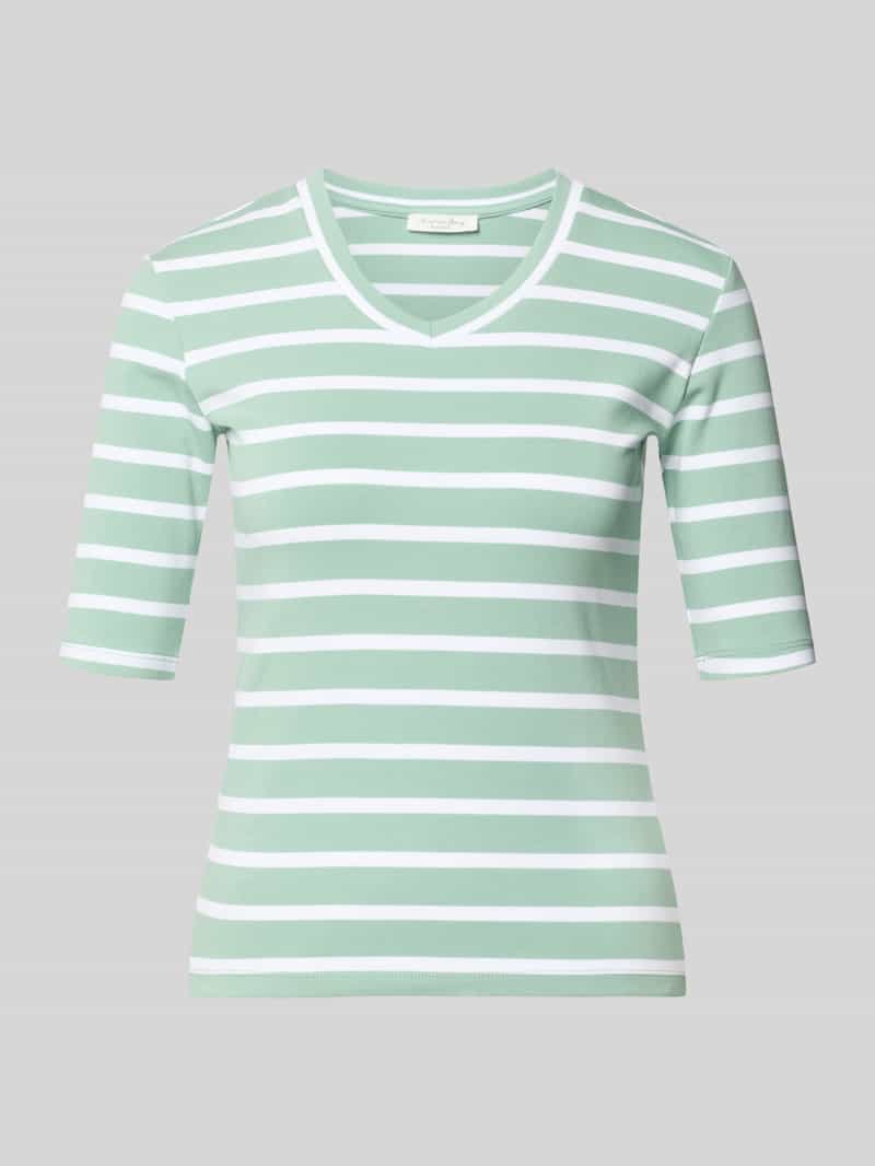 T-shirt ze wzorem w paski i dekoltem w serek