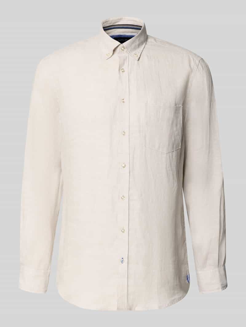 Koszula lniana o kroju Slim Fit z kieszenią na piersi