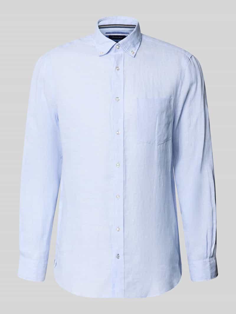Koszula lniana o kroju Slim Fit z kieszenią na piersi