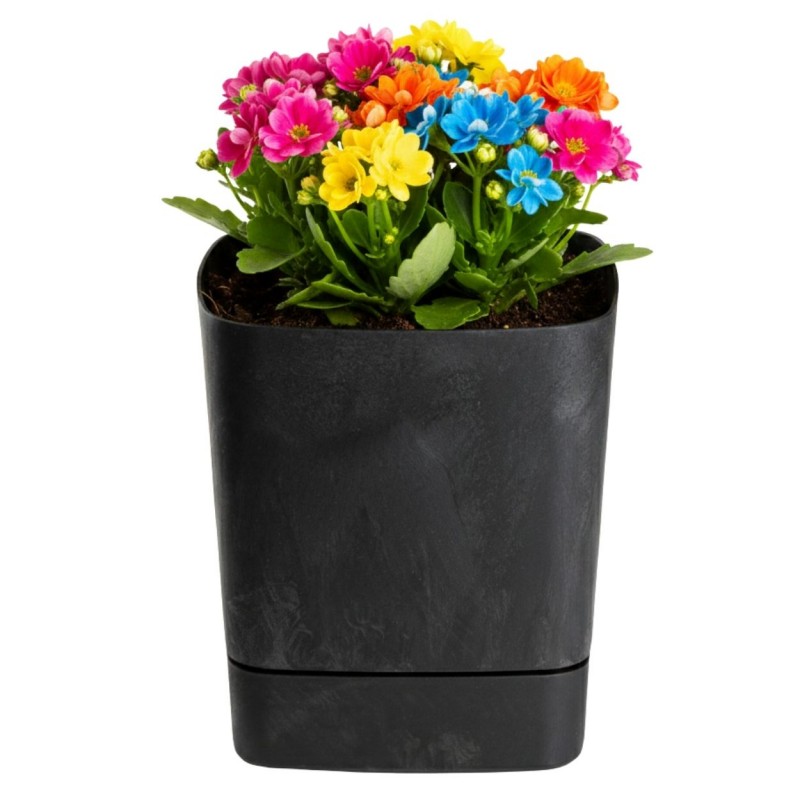 HowHomely Donica z podstawką CUBI recykling czarny beton 19x19 cm