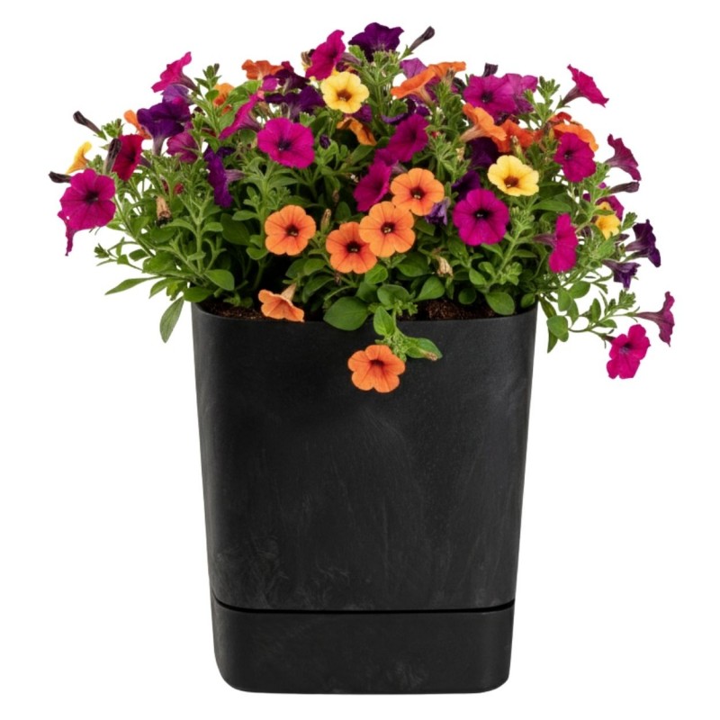 HowHomely Donica z podstawką CUBI recykling czarny beton 30x30 cm