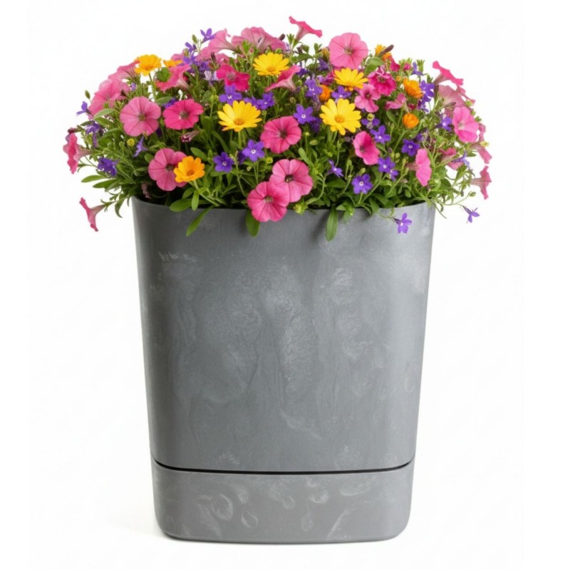 HowHomely Donica z podstawką CUBI recykling szary beton 30x30 cm