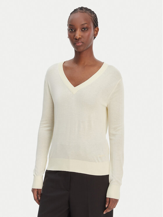 Calvin Klein Sweter LV044F324G Écru Regular Fit