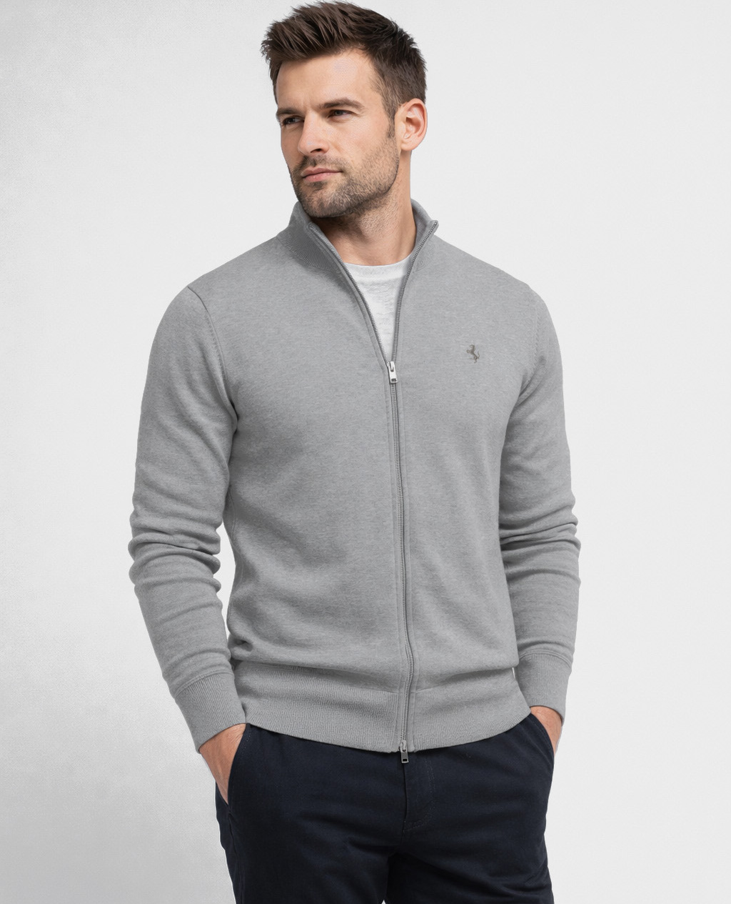 Sweter męski na suwak z stójką bawełniany szary Recea