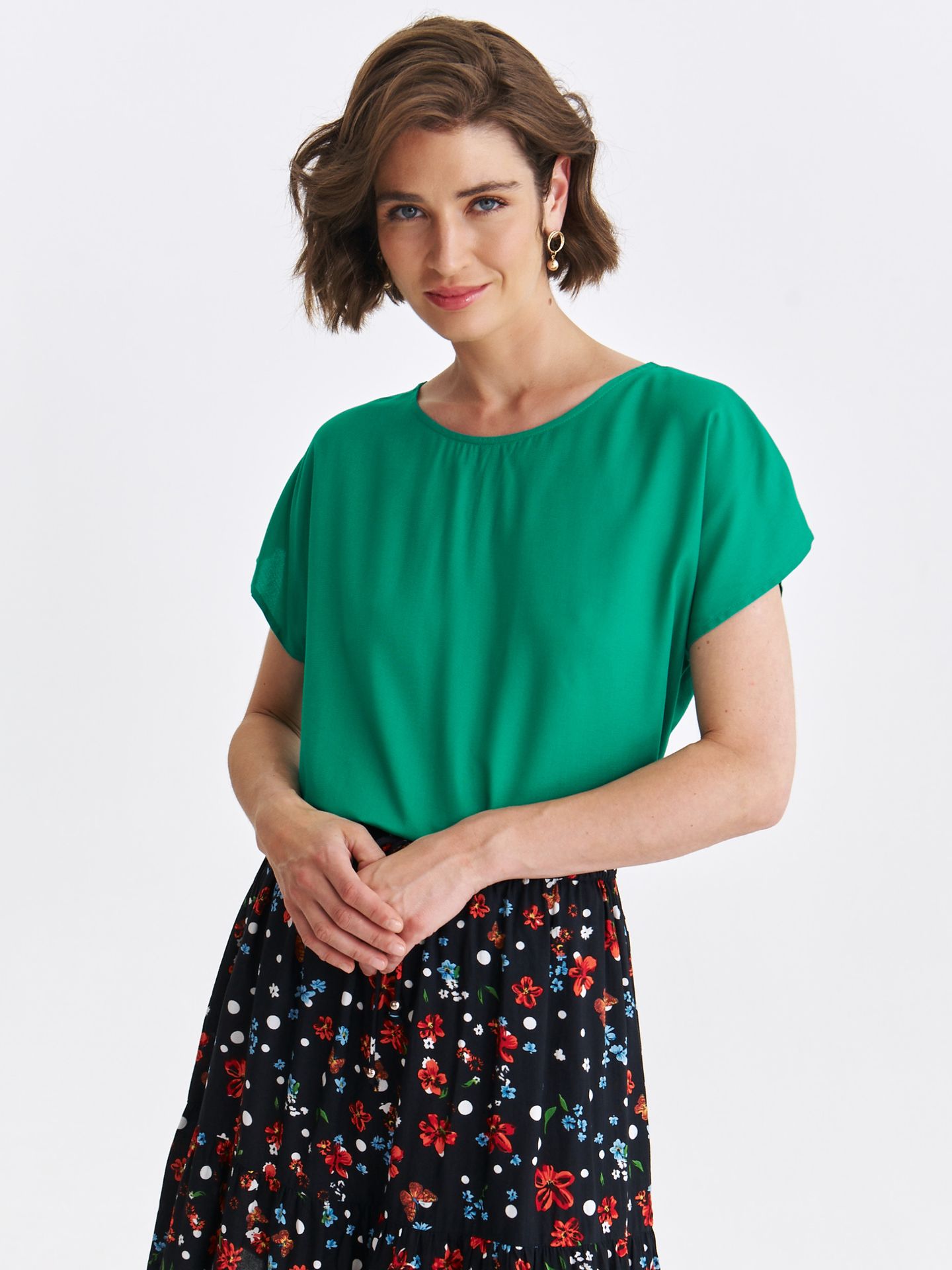 Bluzka damska bluzka krótki rękaw zielona - SBK2987ZI z rękawem kimono - TOP SECRET - Odzieżowy sklep internetowy TOP SECRET